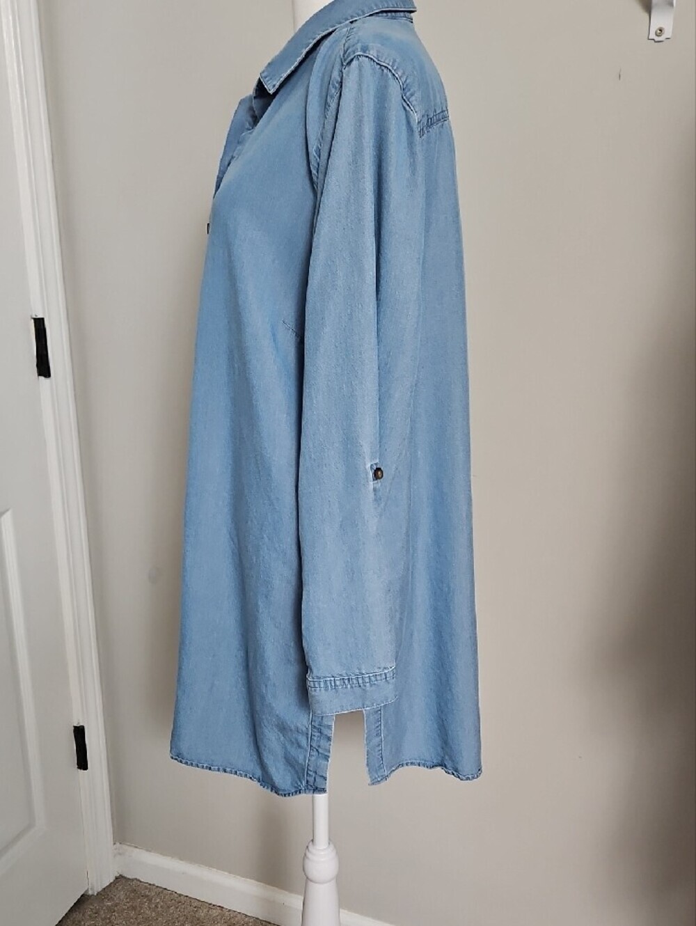 J.Jill Denim Soft Tencel Button Front Tunic Shirt Dress Roll Tab Sleeve LP - Picture 6 of 9